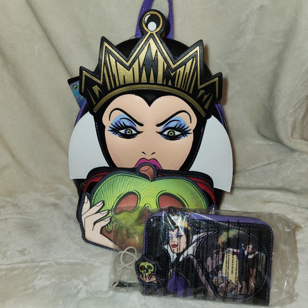 Disney Loungefly Evil Queen mini backpack with matching wallet.